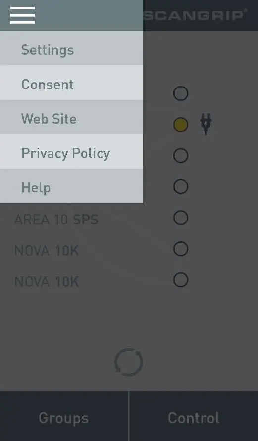 App settings menu