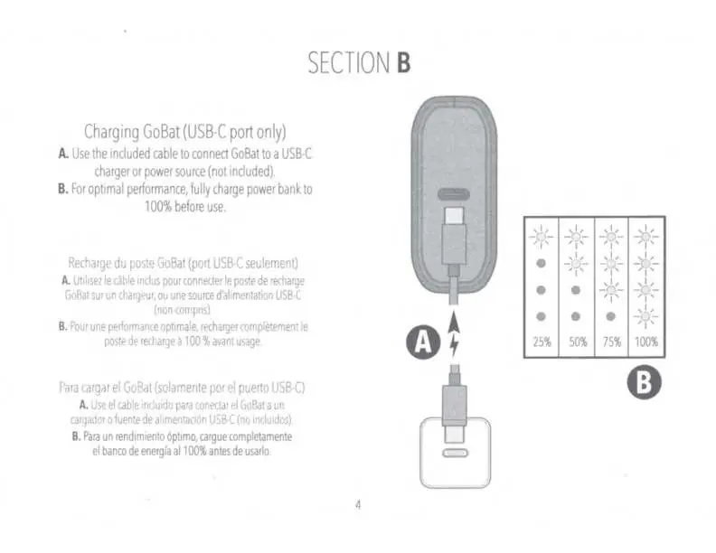 Diagram showing how to charge the power bank