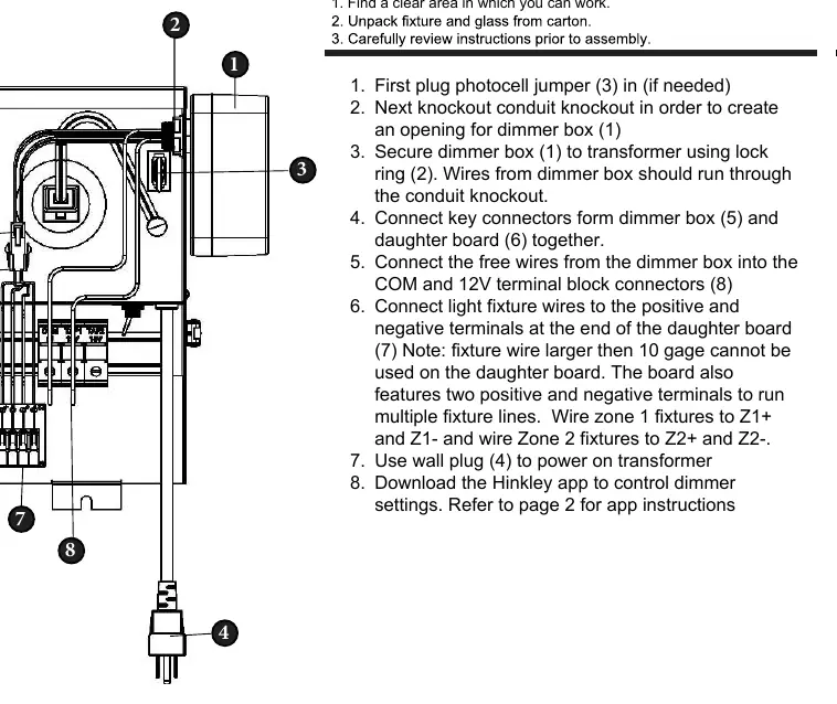 Transformer wiring diagram showing the dimmer box and terminal connections.