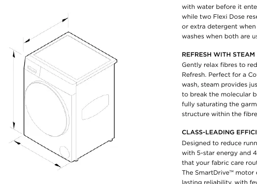 Dimensions diagram of the front loader washer