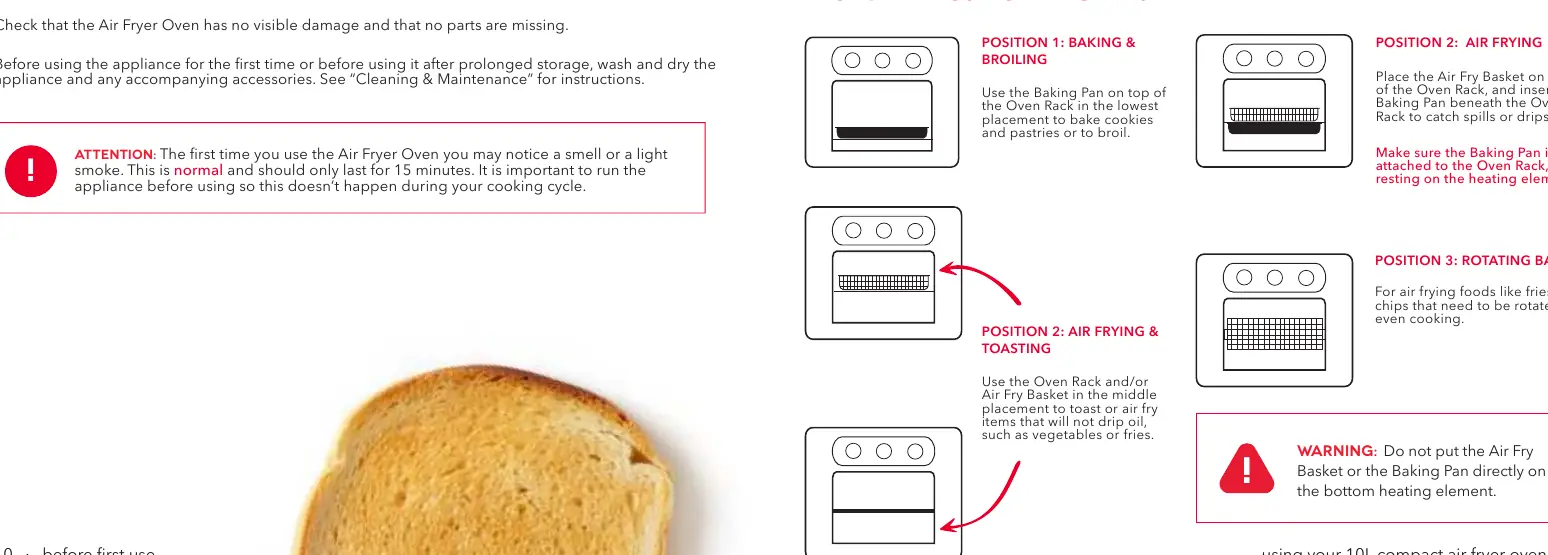 Rack and pan position diagrams