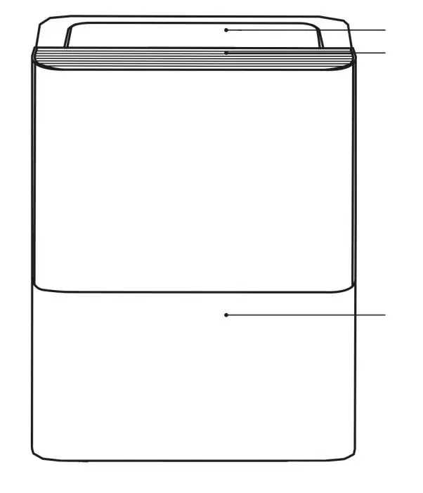 Rear view of the dehumidifier showing air intake and drain hose outlet.