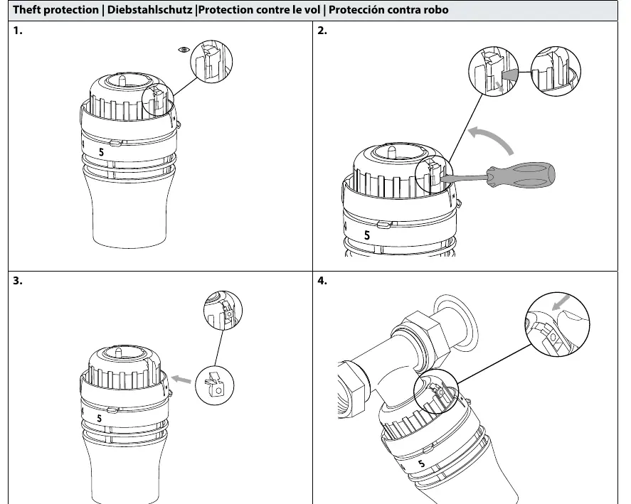 Installation of the theft protection mechanism.