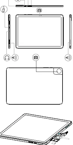 Device layout showing buttons, ports, and card slots