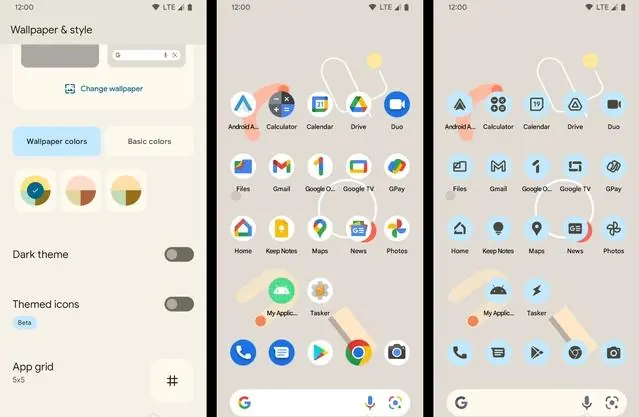 Wallpaper and style settings interface