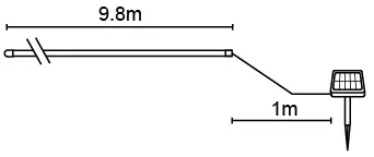 Diagram showing the length of the rope light and the distance to the solar panel.