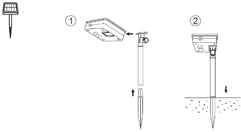 Assembly diagram showing how to attach the solar panel to the anchor spike.