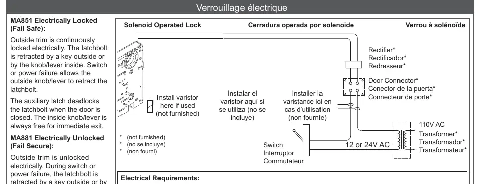 Wiring diagram for electrically locking models.