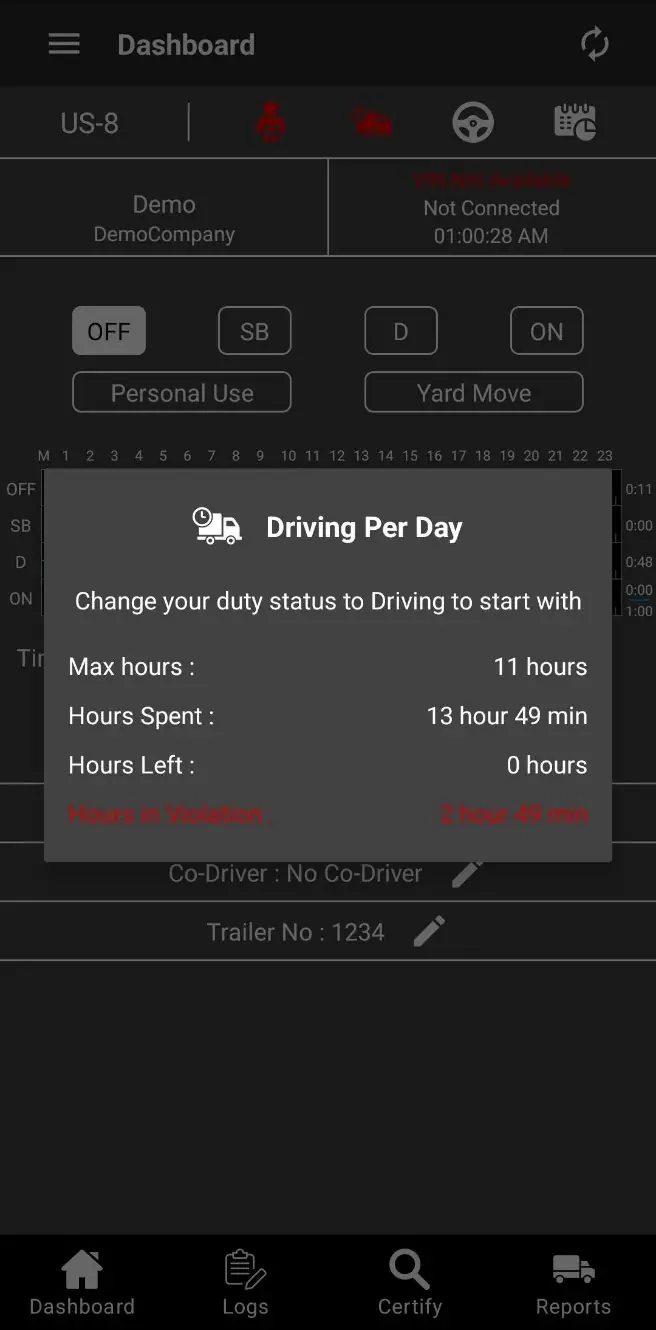 Violation warning notification.