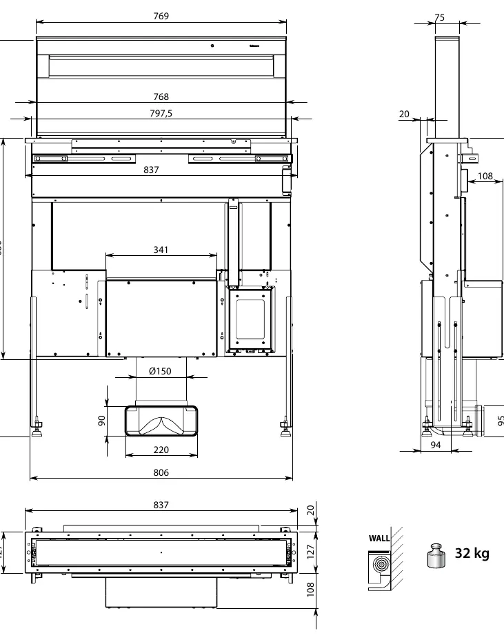 Wall installation dimensions