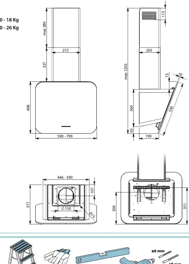 Installation dimensions for Tab 60 and Tab 80 models.