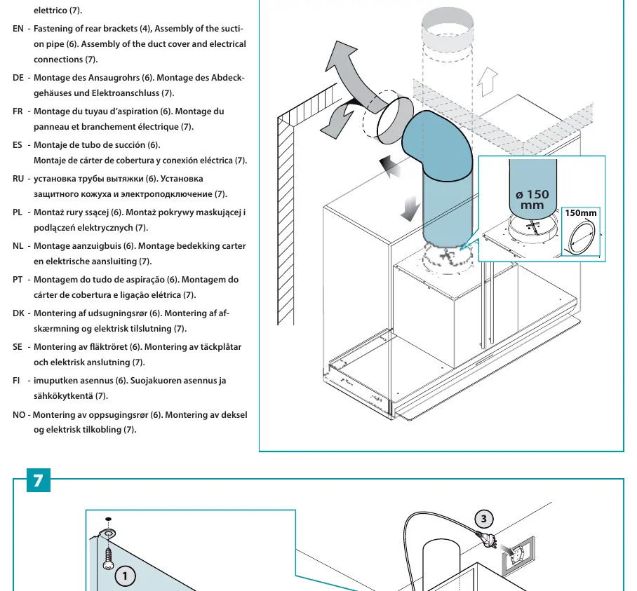 Installation of the suction pipe, duct cover, and electrical connection