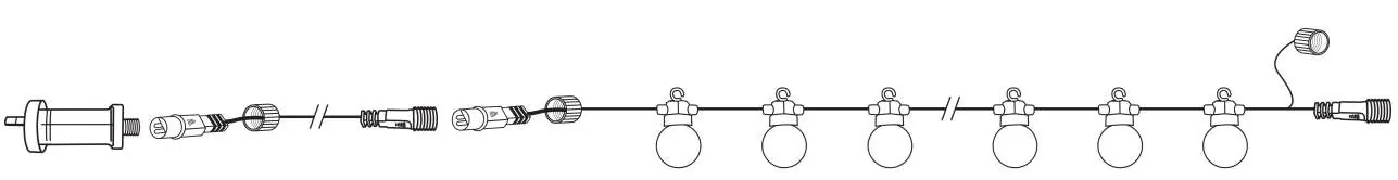 Diagram of the Brilliant Celebrate LED Festoon Light components and connection sequence.