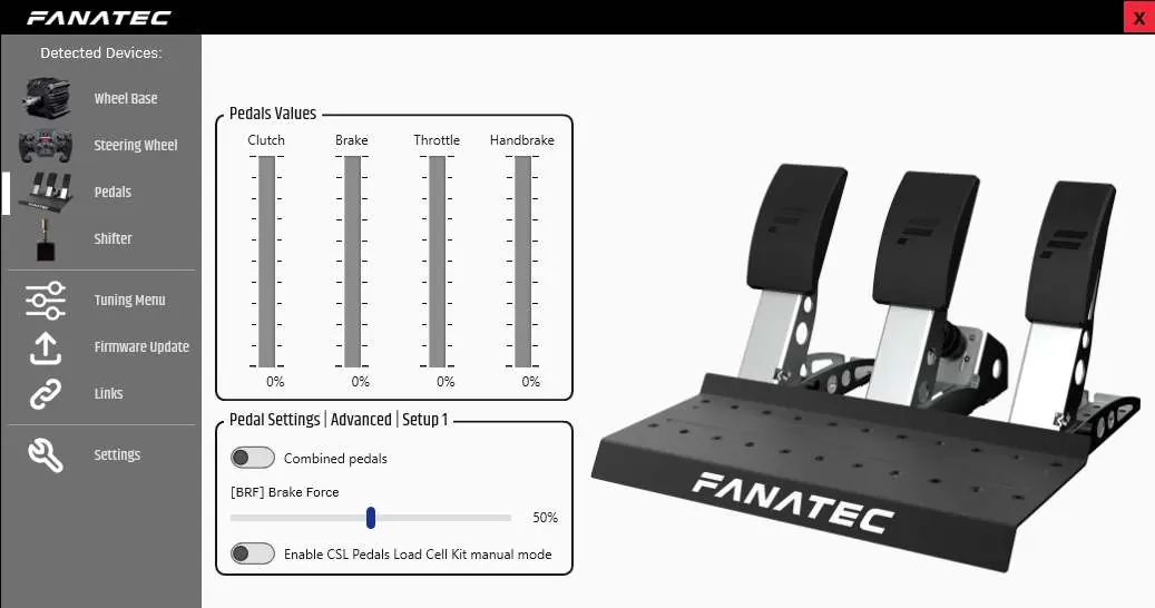 Fanatec Control Panel interface