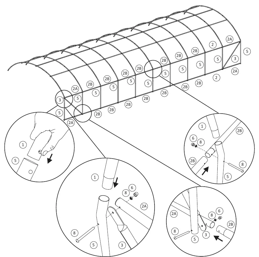 Connecting arches with horizontal bars