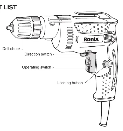Part list diagram showing drill components
