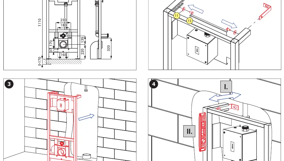Frame mounting and leveling steps.