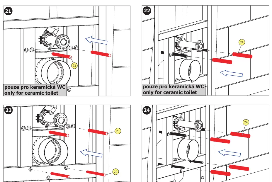 Mounting hardware differences for ceramic vs. stainless steel toilets.