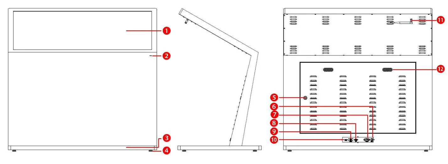 Parts diagram identifying key components of the kiosk.