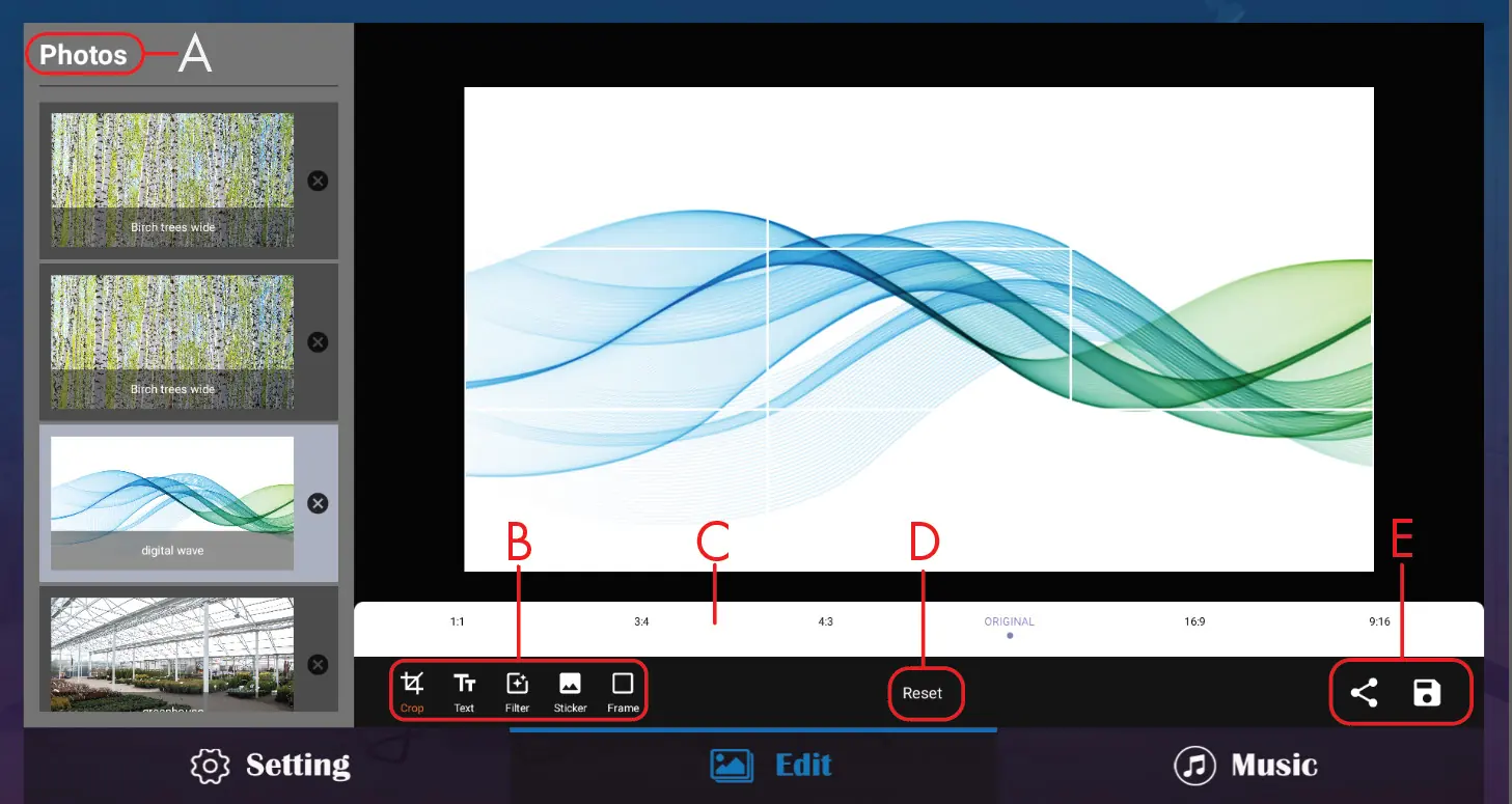 Edit tools interface.
