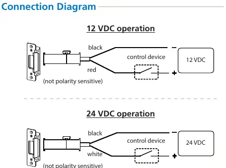 Connection diagram for 12V and 24V operation.