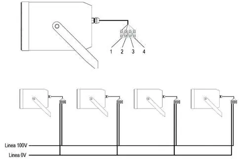 Wiring diagram for parallel connection of speakers.