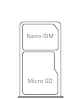 SIM card tray configuration for Nano-SIM and MicroSD.
