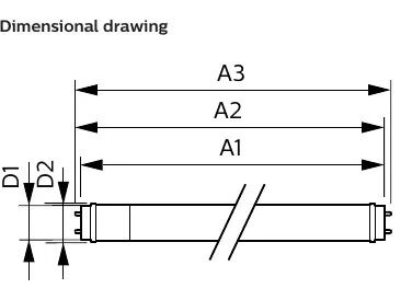 Dimensional drawing of the T8 LED lamp