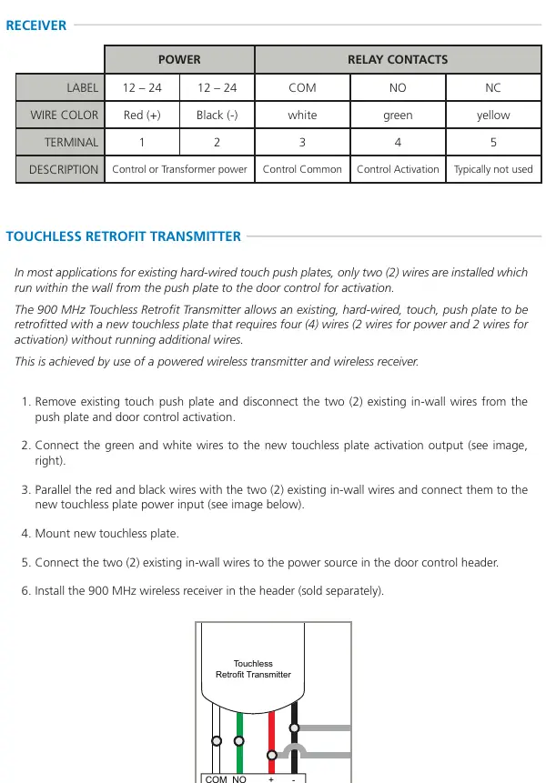 Touchless Retrofit Transmitter wiring diagram