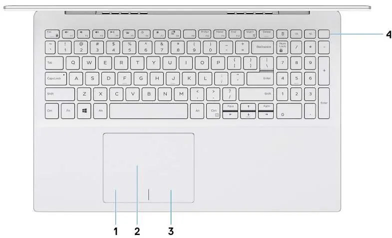 Layout of the base, including touchpad and power button.