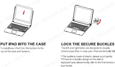 Installing the iPad into the case and securing the buckles.