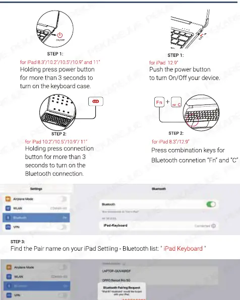 Step-by-step Bluetooth pairing process.