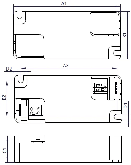 Dimensional drawing of the LED driver.