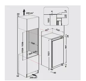 Installation dimensions and ventilation requirements