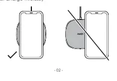Diagram showing correct phone placement on the wireless charger.
