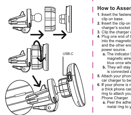 Assembly instructions for the vent mount and charger