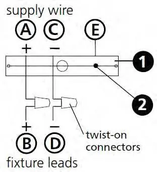 Standard wiring connection diagram for fixture leads.