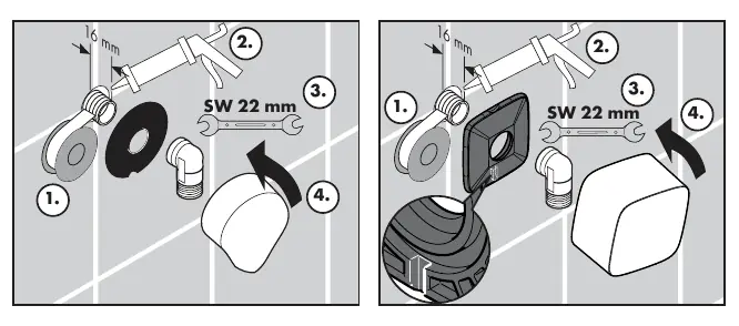 Assembly sequence for Fixfit wall outlets