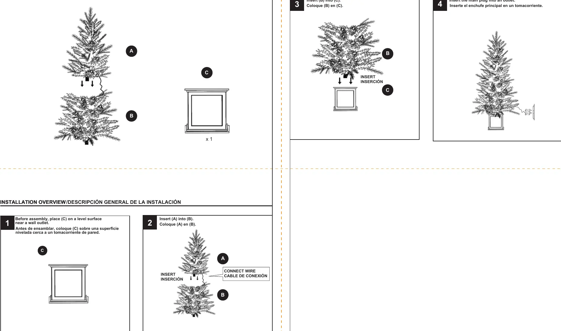 Assembly steps for the tree sections and base.