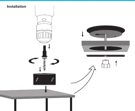 Installation steps for mounting the charger into a desk