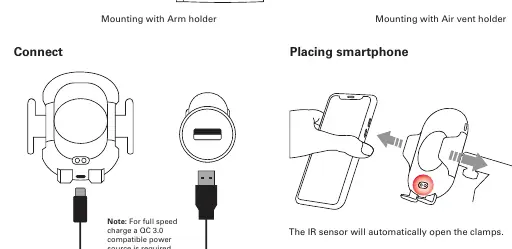 Connecting the charger and placing the smartphone