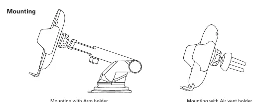 Mounting options: Arm holder and Air vent holder