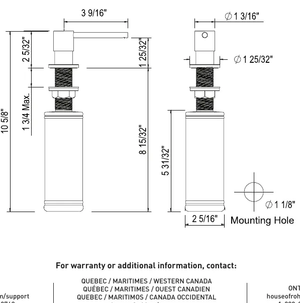 Installation dimensions and mounting hole requirements