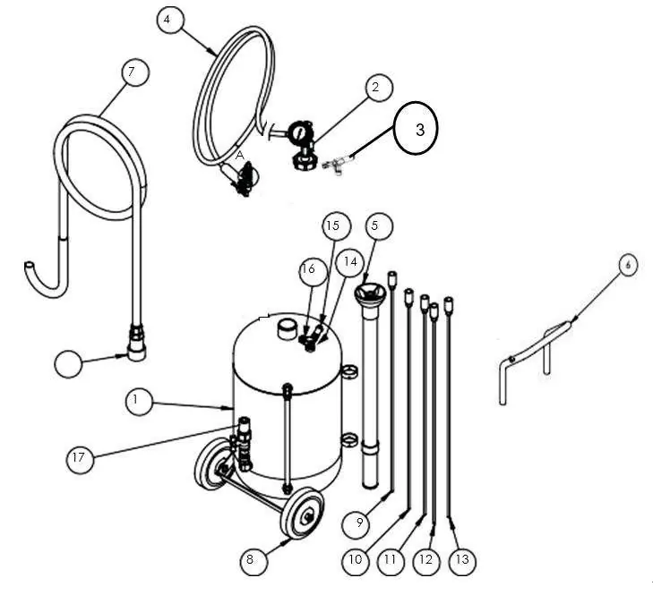 Parts diagram of the oil drainer