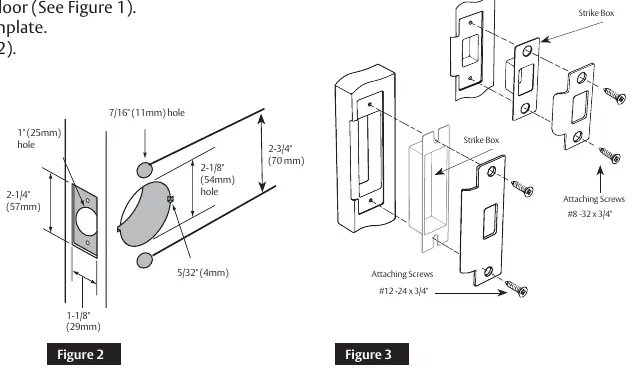 Door preparation dimensions and template usage.