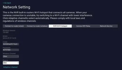 NVR Network Setting menu showing the Adaptive Channel option.