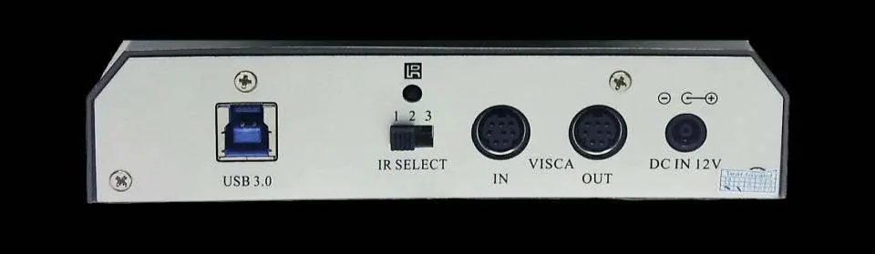 Rear view of the camera showing ports and switches