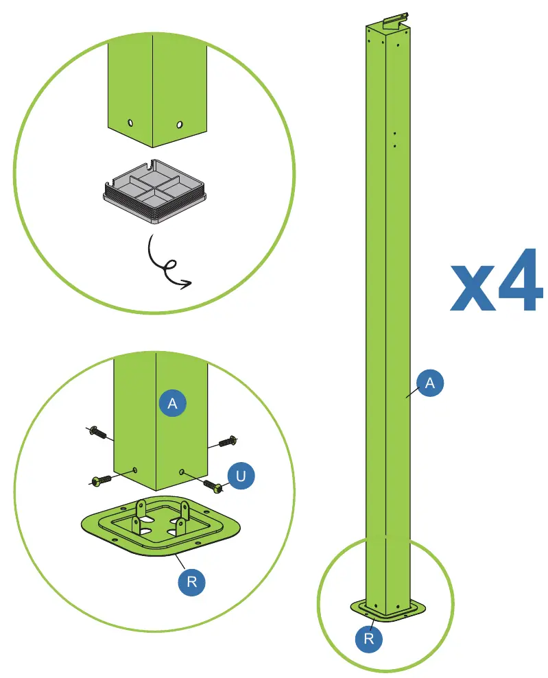 Step 1: Attaching base plates to posts