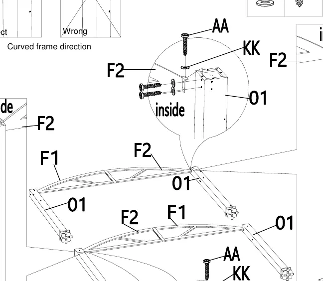 Connecting curved frames and posts