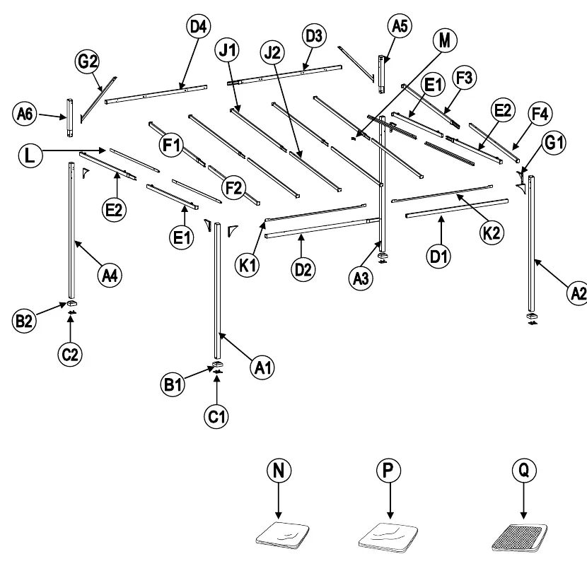 Exploded drawing of the gazebo structure
